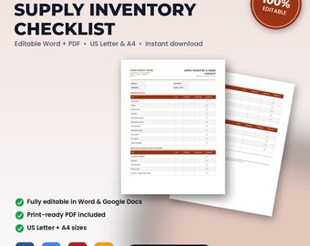 Home Health Agency Supply Inventory & Order Checklist | Editable Word + PDF | US Letter + A4 | Instant Download