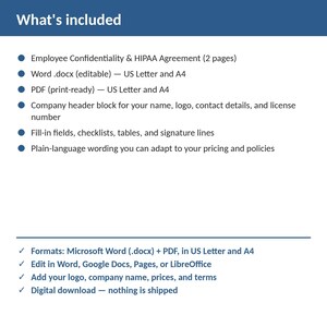 Dental Office Employee Confidentiality & HIPAA Agreement | Editable Word + PDF | US Letter + A4 | Instant Download image 2