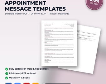 Med Spa Appointment Templates, Editable Word + PDF (US Letter & A4)