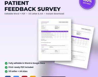 Chiropractic Office Feedback Survey & Review Request Form | Editable Word + PDF | US Letter + A4 | Instant Download