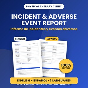 Bearbeitbares Meldeformular für Vorfälle in der Physiotherapie | Word + PDF (US Letter, A4)