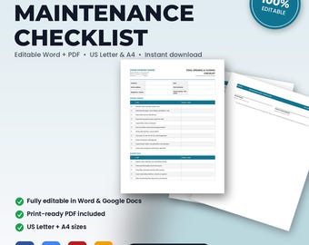 Pool Service Seasonal Maintenance & Inspection Checklist | Editable Word + PDF | US Letter + A4 | Instant Download