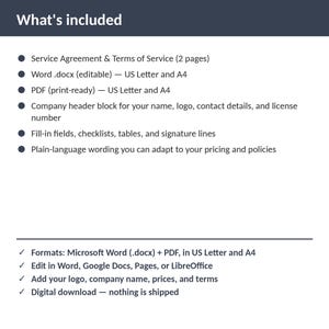 Locksmith Service Agreement & Terms of Service | Editable Word + PDF | US Letter + A4 | Instant Download imagem 2