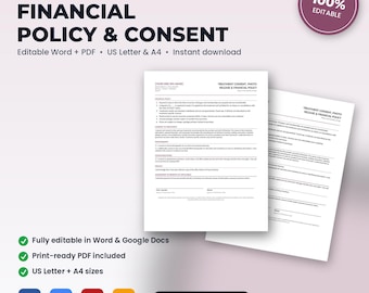 Med Spa Financial Policy, Treatment Consent & Photo Release (Editable Word + PDF)