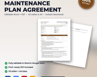 Contrat d'adhésion au programme d'entretien antiparasitaire | Modifiable Word + PDF | Format US Letter + A4 | Téléchargement instantané