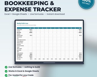 Pool Service Bookkeeping, Expense & Mileage Tracker Spreadsheet | Excel + Google Sheets | Instant Download