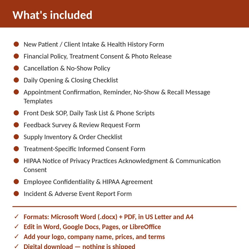 Home Health Agency Complete Practice Kit | 12 Editable Forms: Intake, Consents, HIPAA, Policies, Checklists, Scripts | Word + PDF image 2