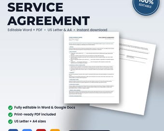 HVAC Service Agreement & Terms of Service | Editable Word + PDF | US Letter + A4 | Instant Download