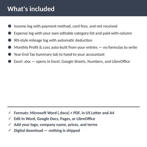 Locksmith Bookkeeping, Expense & Mileage Tracker Spreadsheet | Excel + Google Sheets | Instant Download image 2