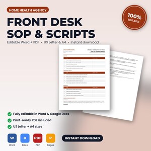 Home Health Agency Front Desk SOP, Daily Task List & Phone Scripts | Editable Word + PDF | US Letter + A4 | Instant Download Bild 1