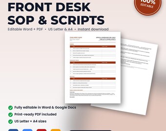 Home Health Agency Front Desk SOP, Daily Task List & Phone Scripts | Editable Word + PDF | US Letter + A4 | Instant Download