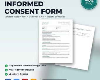 IV Hydration Clinic Treatment-Specific Informed Consent Form | Editable Word + PDF | US Letter + A4 | Instant Download