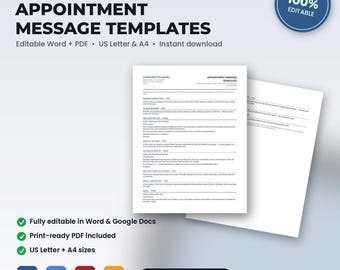 Dental Office Appointment Templates, Editable Word + PDF (Instant Download)