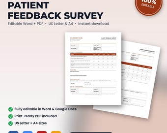 Home Health Agency Feedback Survey & Review Request Form | Editable Word + PDF | US Letter + A4 | Instant Download