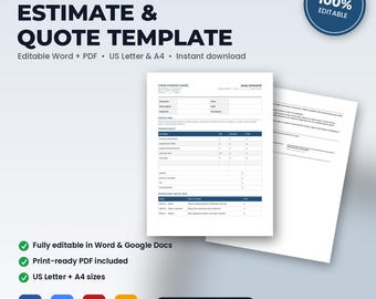 Offerte- en prijsopgavesjabloon voor HVAC-service | Bewerkbaar Word + PDF | US Letter + A4 | Direct downloaden