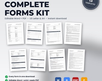 Locksmith Complete Business Forms Kit | 13 Editable Templates: Authorization, Invoice, Agreement, Key Log + More | Word + PDF