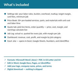 Pool Service Job Costing & Quote Calculator Spreadsheet | Excel + Google Sheets | Instant Download immagine 2