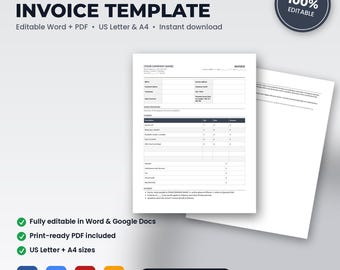 Locksmith Invoice Template | Editable Word + PDF | US Letter + A4 | Instant Download