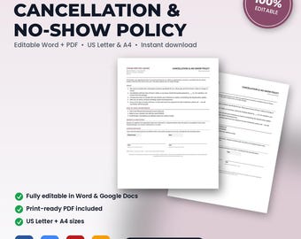Med Spa Cancellation & No-Show Policy | Editable Word + PDF | US Letter + A4 | Instant Download