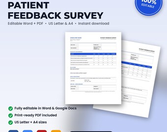 Physical Therapy Feedback Survey & Review Request Form | Editable Word + PDF | US Letter + A4 | Instant Download