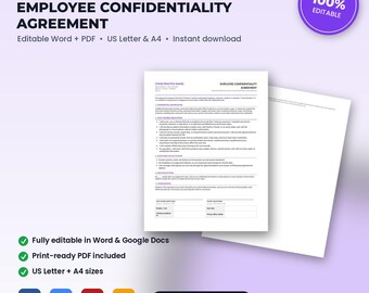 Chiropractic Office Employee Confidentiality & HIPAA Agreement | Editable Word + PDF | US Letter + A4 | Instant Download