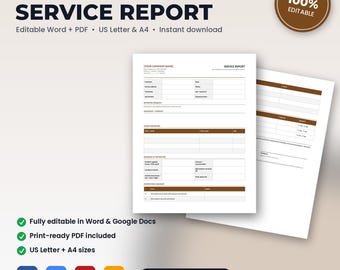 Pest Control Job Completion Service Report | Editable Word + PDF | US Letter + A4 | Instant Download