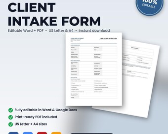 Editable Dental Office Intake Form | Health History, Patient Registration (Word + PDF)