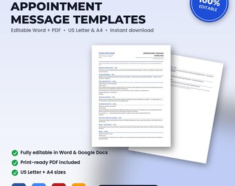 Physical Therapy Appointment Confirmation, Reminder, No-Show & Recall Message Templates | Editable Word + PDF | Instant Download