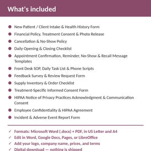 Med Spa Complete Practice Kit | 12 Editable Forms: Intake, Consents, HIPAA, Policies, Checklists, Scripts | Word + PDF image 2