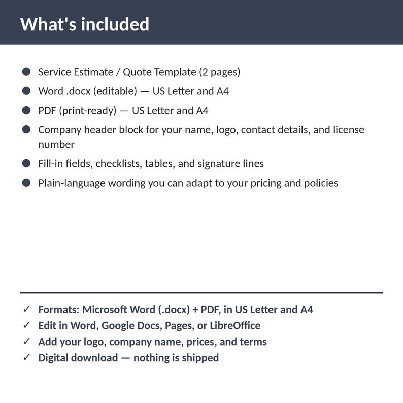 Locksmith Service Estimate & Quote Template | Editable Word + PDF | US Letter + A4 | Instant Download image 2