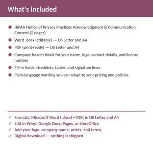 Med Spa HIPAA Notice of Privacy Practices Acknowledgment & Communication Consent | Editable Word + PDF | US Letter + A4 | Instant Download image 2