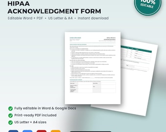 IV Hydration Clinic HIPAA Notice of Privacy Practices Acknowledgment & Communication Consent | Editable Word + PDF | Instant Download