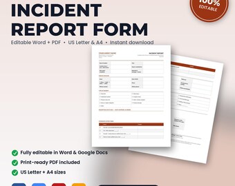 Home Health Agency Incident & Adverse Event Report Form | Editable Word + PDF | US Letter + A4 | Instant Download