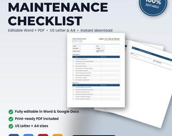 Checklist voor seizoensgebonden onderhoud en inspectie van HVAC-systemen | Bewerkbaar Word- en PDF-bestand | US Letter- en A4-formaat | Direct downloaden