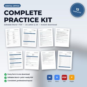 Dental Office Complete Practice Kit | 12 Editable Forms: Intake, Consents, HIPAA, Policies, Checklists, Scripts | Word + PDF imagem 1