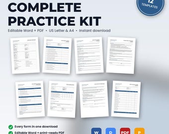 Dental Office Complete Practice Kit | 12 Editable Forms: Intake, Consents, HIPAA, Policies, Checklists, Scripts | Word + PDF