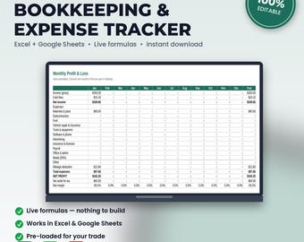 Plumbing Bookkeeping, Expense & Mileage Tracker Spreadsheet | Excel + Google Sheets | Instant Download