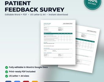 IV Hydration Clinic Feedback Survey & Review Request Form | Editable Word + PDF | US Letter + A4 | Instant Download