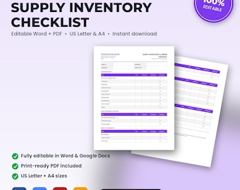 Chiropractic Office Supply Inventory & Order Checklist | Editable Word + PDF | US Letter + A4 | Instant Download