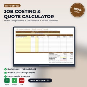 Pest Control Job Costing & Quote Calculator Spreadsheet | Excel + Google Sheets | Instant Download Bild 1