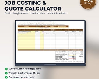 Pest Control Job Costing & Quote Calculator Spreadsheet | Excel + Google Sheets | Instant Download