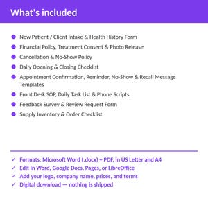 Chiropractic Office Forms Bundle | 8 Editable Templates: Intake, Consent, Policies, Checklists, Scripts, SOP | Word + PDF image 2