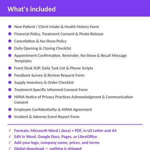 Chiropractic Office Complete Practice Kit | 12 Editable Forms: Intake, Consents, HIPAA, Policies, Checklists, Scripts | Word + PDF afbeelding 2