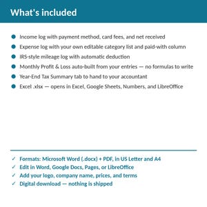 Pool Service Bookkeeping, Expense & Mileage Tracker Spreadsheet | Excel + Google Sheets | Instant Download image 2