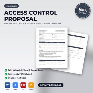 Locksmith Access Control & Smart Lock Proposal | Editable Word + PDF | US Letter + A4 | Instant Download
