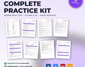 Chiropractic Office Complete Practice Kit | 12 Editable Forms: Intake, Consents, HIPAA, Policies, Checklists, Scripts | Word + PDF