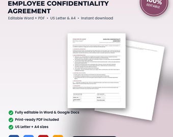 Med Spa Employee Confidentiality & HIPAA Agreement | Editable Word + PDF | US Letter + A4 | Instant Download