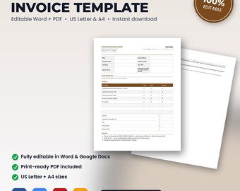 Pest Control Invoice Template | Editable Word + PDF | US Letter + A4 | Instant Download