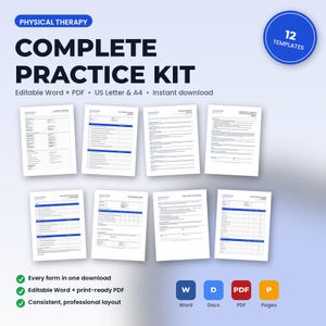 Physical Therapy Complete Practice Kit | 12 Editable Forms: Intake, Consents, HIPAA, Policies, Checklists, Scripts | Word + PDF image 1