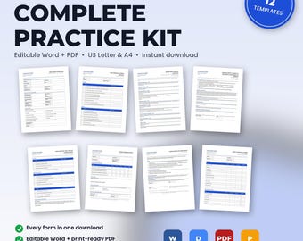 Physical Therapy Complete Practice Kit | 12 Editable Forms: Intake, Consents, HIPAA, Policies, Checklists, Scripts | Word + PDF